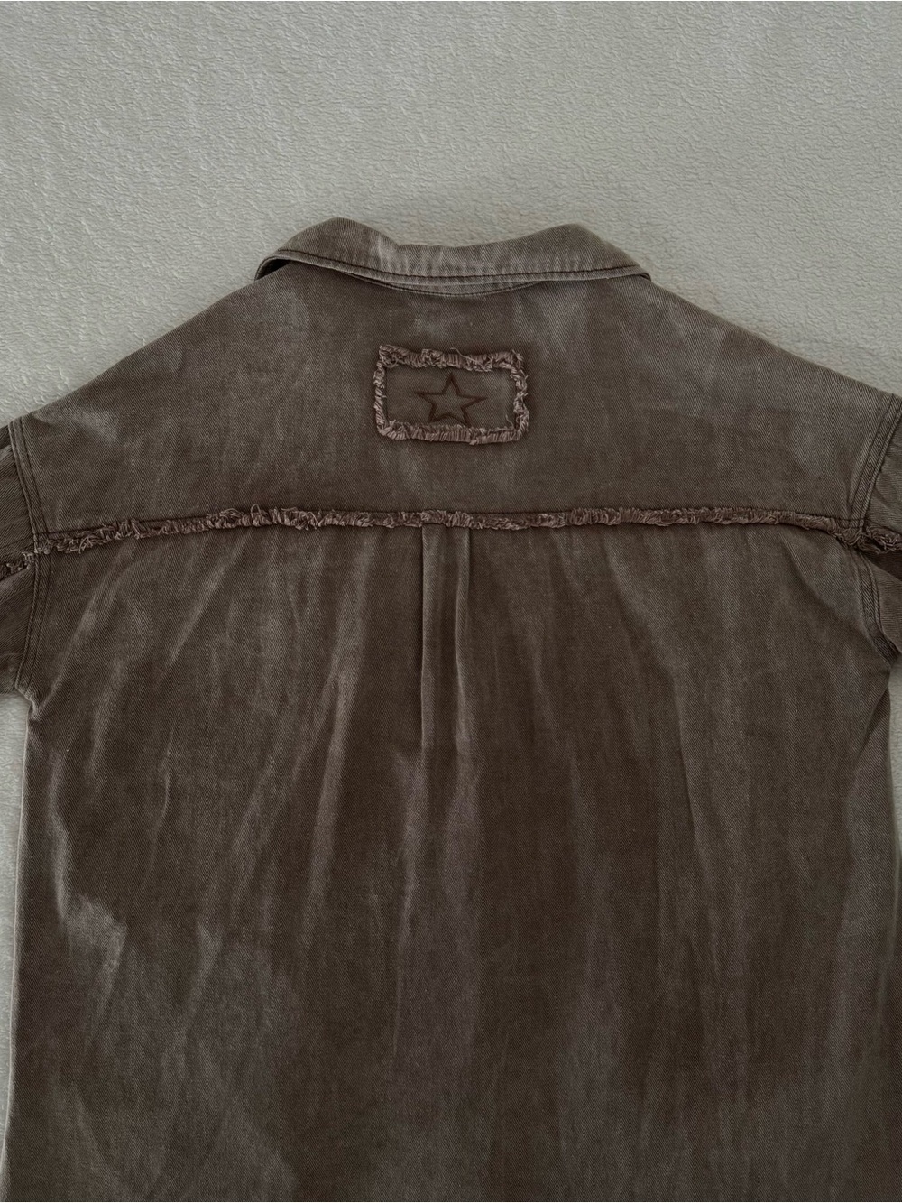 POL Light Brown 100% Cotton Longline Shacket Raw Edge Relaxed Fit Size Medium - Picture 3 of 11